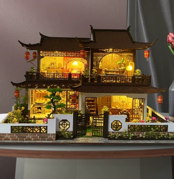 Meidai Xixi Flower Cottage Gift Mortise and Tenon Block Chinese Style Wooden Hand Assembly Toy Model House for Girls
