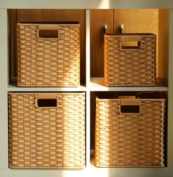 Kens Living Room Cabinet Storage Basket - Japanese-Style Woven Imitation Rattan Organizer for Bathroom or Kitchen