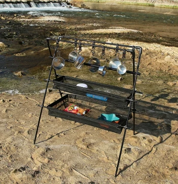 Portable Multi-Layer Triangular Storage Rack for Outdoor Camping - Foldable Hanging Shelf for Lanterns and Cooking Gear