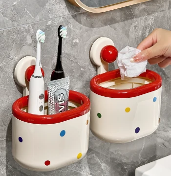 Bathroom Organizer Suction Cup Wall-Mounted for Face Towel Toothbrush Toothpaste