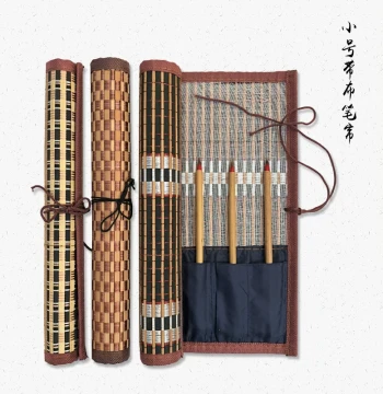 Bamboo Brush Roll with Slots - Large Capacity Holder for Calligraphy, Watercolor, and Gouache Pens