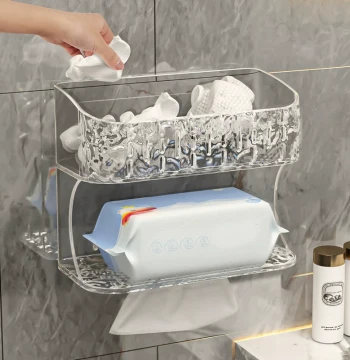 Wall-Mounted Face Towel Storage Box Double-Layer Tissue Holder for Used Towels