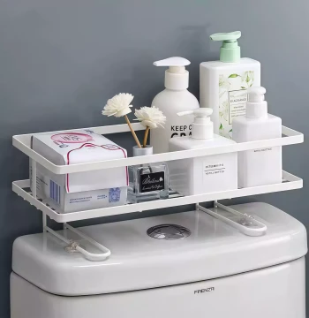 No-Drill Over-Toilet Storage Rack - Bathroom Wall Shelf for Tank Gap