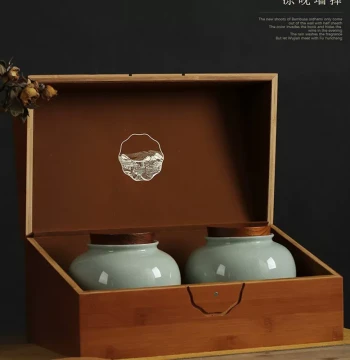 Ruyi Premium Lake Leaf Tea Canister for West Lake Longjing and Biluochun - Half-Jin Ceramic Jar with Custom Engraved Gift Box Packaging