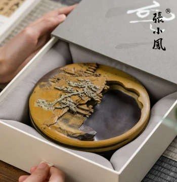 Zhang Xiaofeng Unique Juque Inkstone Master Handcrafted Natural Stone Old Pit Panzhihua Ink Stick Ready for Grinding, Hand-Carved for Calligraphy - Premium Scholar's Treasure for Collection and Gifting