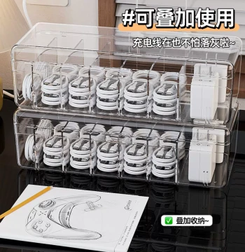 Dust-Proof Cable Organizer Box - Desktop Data Line and Charging Cord Management Container