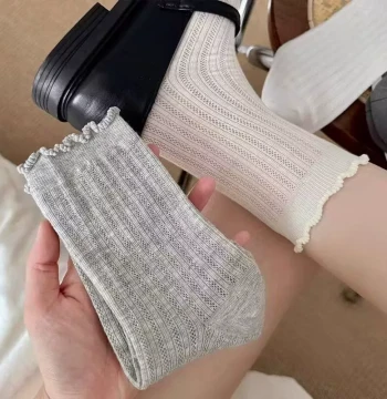 Women's White Crew Socks for Spring/Summer - Ballet Style Thin Long Socks to Pair with Loafers