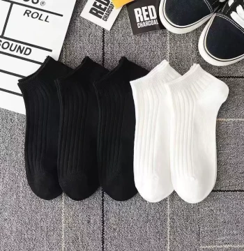 Men's 5-Pack Thin Seasonal Ankle Socks - Black & White, Breathable, Sweat-Absorbing, Odor-Resistant, Minimalist Fresh Versatile Korean Style Best Seller
