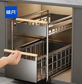 Japanese-Style Under-Sink Floor Standing Shelf, Pull-Out Organizer for Bathroom Vanity Cabinets, Cabinet Layering Rack