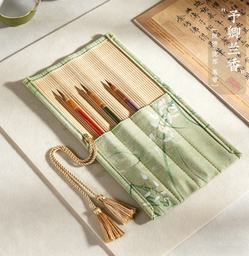Xiaoshusheng Chinese Painting Brush Roll Bag, Brocade Woven Bamboo Brush Case, Colorful Minimalist Pouch, Ancient Style New or Aged Bamboo Breathable Storage Bag, Retro High-Aesthetic Calligraphy Brush Protector