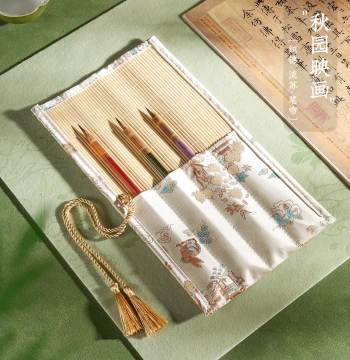 New Bamboo Brush Roll Bag, High-End Brocade Woven Case with Vintage Bamboo Finish, Breathable Storage for Calligraphy Brushes