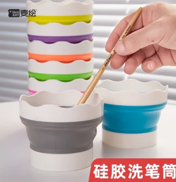 Collapsible Silicone Brush Washing Bucket for Artists - Portable for Watercolor, Oil, Acrylic Painting