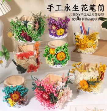 Preserved Flower Pen Holder DIY Kit with Dried Flowers for Family Bonding