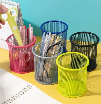Iron Wire Mesh Pen Holder Round Colorful Large Capacity