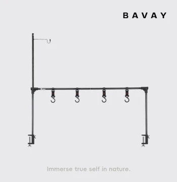 bavay Camping Wagon Desktop Storage Rack - Outdoor Foldable Large Capacity Shelf with Hanging Hooks and Light Stand