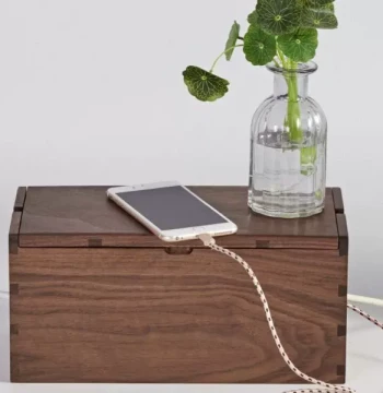 Xiqi Black Walnut Solid Wood Power Strip Organizer, Wooden Cable Management Box for Desktop Wire Sorting