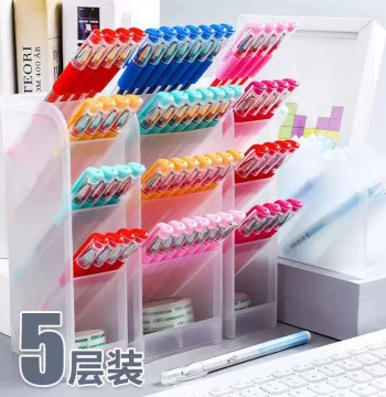 Desktop Organizer Box Frosted Transparent Pen Holder with Slanted Insert