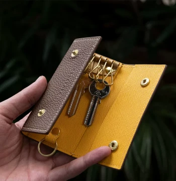 [Top Layer Cowhide] Handmade Leather Key and Card Holder Combo, Soft Car Key Case with Cable Organizer for Men and Women