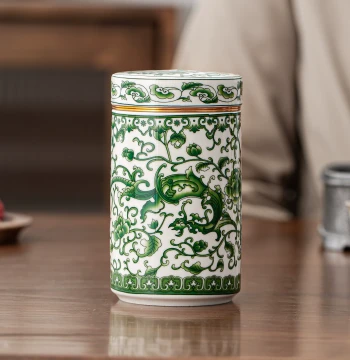 Chinese Vintage Spiral Lid Tea Canister with Interlocking Lotus Pattern, Premium Ceramic Airtight Storage Jar