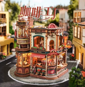 ROKR Coffee Factory DIY Assembly Block Model Toy: 3D Puzzle and Children's Day Gift for Girls
