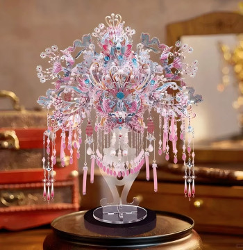 Ten Miles of Red Dowry Pink Silver Phoenix Crown DIY Craft Kit: Chinese Style 3D Metal Puzzle Model Toy Gift