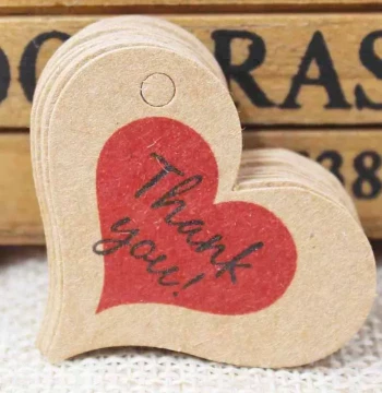100pcs red heart shape wedding favors tag, kraft thank you g