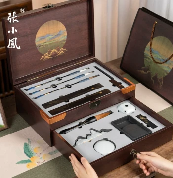 Zhang Xiaofeng 'Jing Xing Xing Zhi' Four Treasures of the Study Set – Complete Brush, Ink, Paper, and Inkstone Kit with Storage Box, Ideal for Beginners and Calligraphy Ceremonies, Professional Grade Ink Sticks, Gift Box for Elementary Students