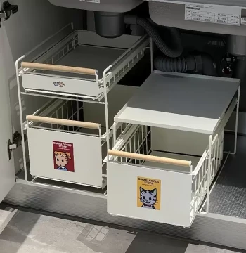 Under-Sink Kitchen Storage Rack - Drawer-Style Countertop Organizer with Pull-Out Basket and Shelf Dividers
