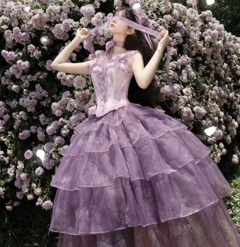 [Group 3 Deposit] Wisteria Waterfall Lolita Dress - Elegant Fairy-Style Separates Top and Original Princess Skirt Restock