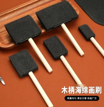 Natural Wood Handle Black Sponge Brush for Kids' Art and DIY Graffiti, Multi-Size Painting Foam Spatula