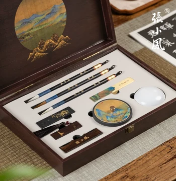 Zhang Xiaofeng 'Vast River' Four Treasures of the Study Set, Complete Calligraphy Kit with Brush Holder, Ink Stone, and Accessories