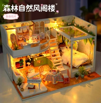 DIY Miniature Villa Hand-Assembled Tiny Greenhouse House Model, Building Block Puzzle Toy, Birthday Gift