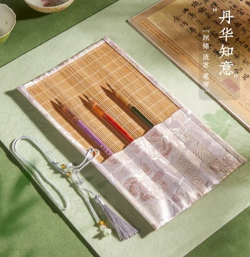 Premium Brocade Bamboo Brush Roll - Traditional Chinese Calligraphy Brush Case with Ventilated Design