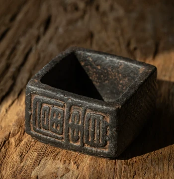 Juhan Vintage Brush Washer, Antiqued Chinese Zen Style Ink Dish, Ink Stone, Water Pot for Calligraphy and Painting