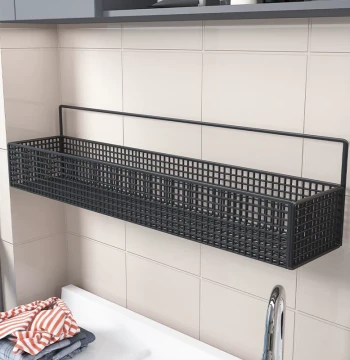Bathroom Drill-Free Laundry Detergent Shelf, Over-Washing Machine Storage Rack, Wall-Mounted Vanity Organizer