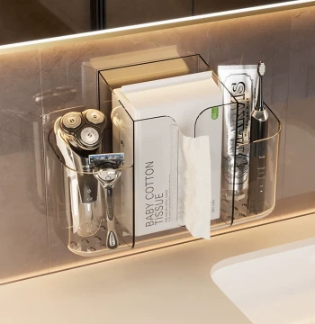 Wall-Mounted Tissue Dispenser, No-Drilling Reusable Organizer
