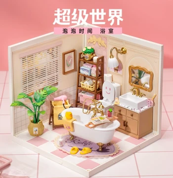 rolife Super World Bathroom Educational Building Block Toy: DIY Dollhouse Model and Children's Gift for Girls