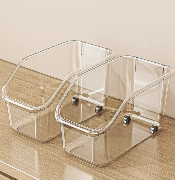 Transparent Sloped Storage Bin with Wheels for Kitchen Cabinets