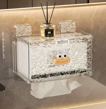 Face Towel Storage Box Wall-Mounted with Suction Cup for Bathroom