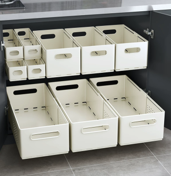 Expandable Cabinet Storage Box, Under-Sink Kitchen Organizer, Spice Rack Pull-Out Basket for Misc Items