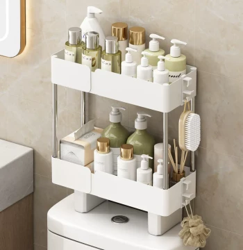 Over-Toilet Storage Rack - No-Drill Multi-Function Organizer for Bathroom Gap Space Behind Toilet