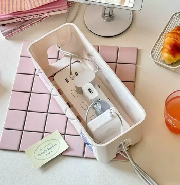 Power Strip Organizer Box with Cable Management, Dopamine-Style Data Line and Socket Storage Container