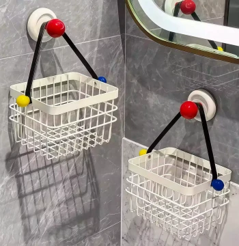 Cotton Towel Storage Basket with Suction Cup for Wall Mounting