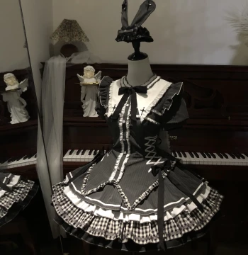 Xiaoxin Original Berlin Old Testament OP Striped Plaid Bunny Element Y2K Sweet Spicy Dark Lolita Dress