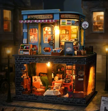 DIY Miniature Villa Book Cafe Mystery House Kit - Assembly Model Building Blocks Puzzle Toy Gift