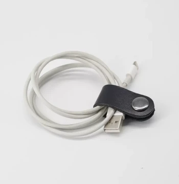 Leather Cable Organizer, Minimalist Data Cord Winder with Handmade Snap Button, Essential Earphone Storage Solution