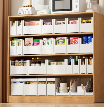 Cabinet Storage Box, Kitchen Desktop Organizer, Under-Sink Misc Storage Basket, Right-Angle Storage Container with Rack