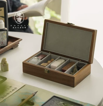 Dongyi Solid Wood Seal Box Storage Container for Cultural Play Beads Rectangular Jewelry Box Portable Wooden Desktop Collectible Case