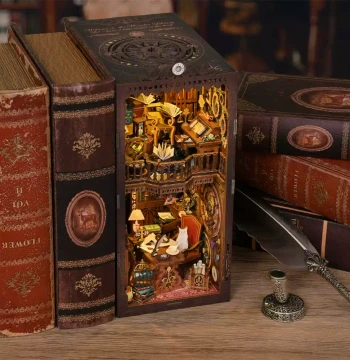 Time Library DIY Wooden Bookend 3D Puzzle Model - Creative Art Gift