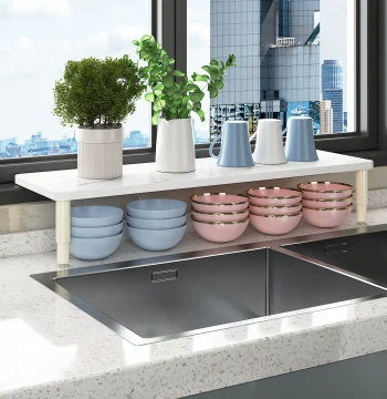 Extendable Window Sill Shelf for Kitchen Storage - Widened Countertop Organizer Rack for Gaps and Pets